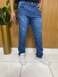 Calça Jeans Masculina Azul Claro Com Destroyed